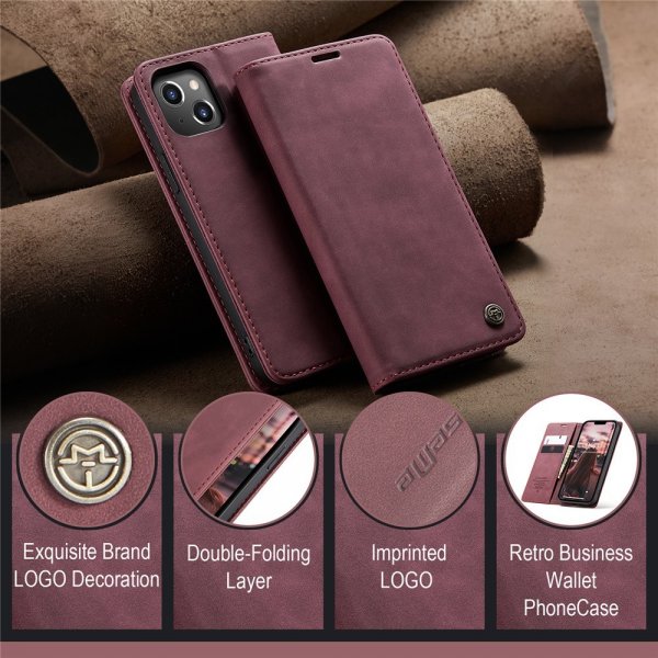 CaseMe iPhone 15 Plus Retro Flip Punainen