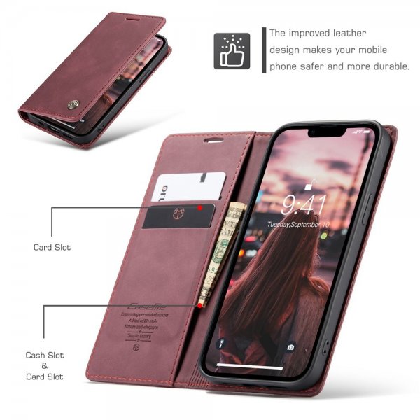 CaseMe iPhone 15 Plus Retro Flip Punainen