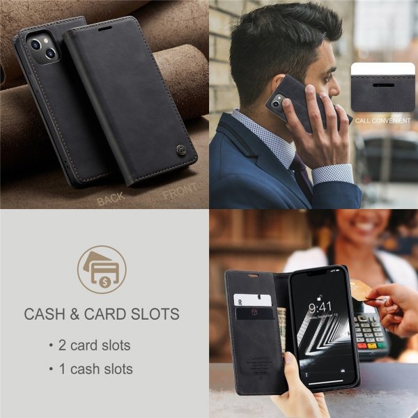 CaseMe iPhone 15 Plus Suojakotelo Retro Flip Musta