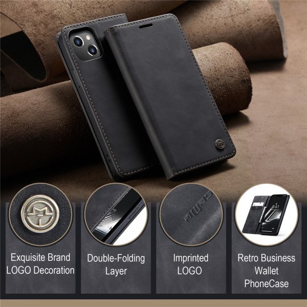 CaseMe iPhone 15 Plus Suojakotelo Retro Flip Musta