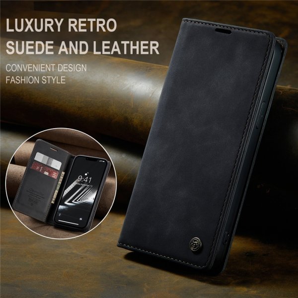 CaseMe iPhone 15 Plus Suojakotelo Retro Flip Musta