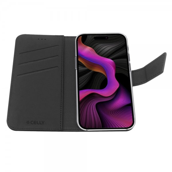 Celly iPhone 15 Plus Suojakotelo Wally Wallet Case Musta