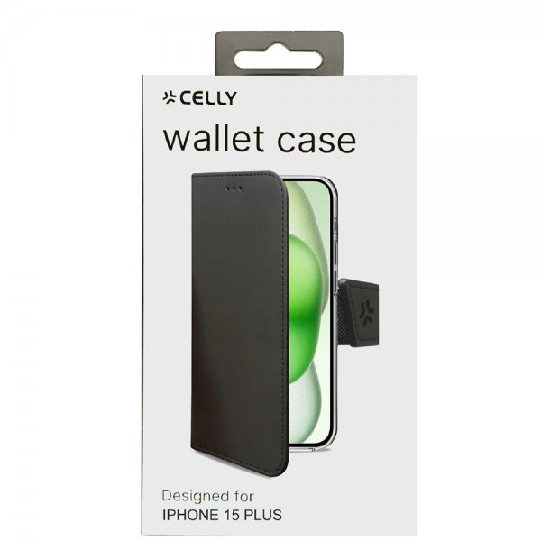 Celly iPhone 15 Plus Suojakotelo Wally Wallet Case Musta