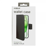 Celly iPhone 15 Plus Suojakotelo Wally Wallet Case Musta