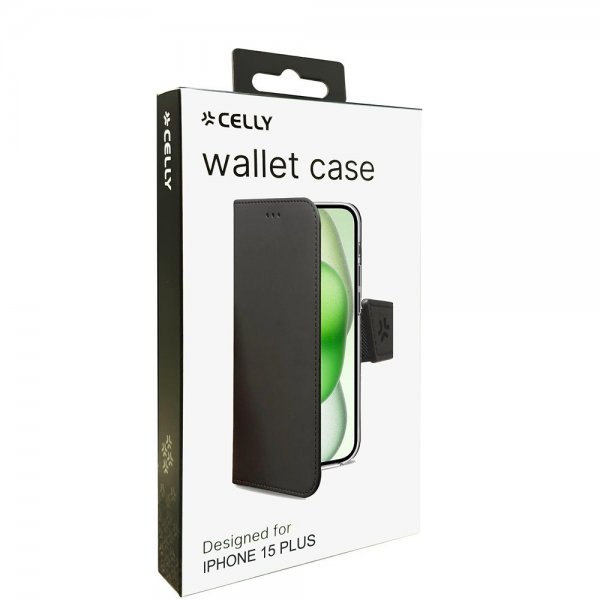 Celly iPhone 15 Plus Suojakotelo Wally Wallet Case Musta