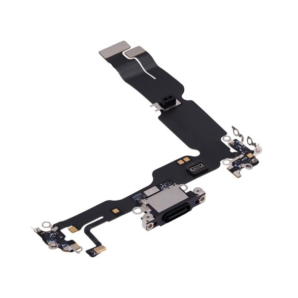 iPhone 15 Plus latausliitin joustokaapelilla - Musta