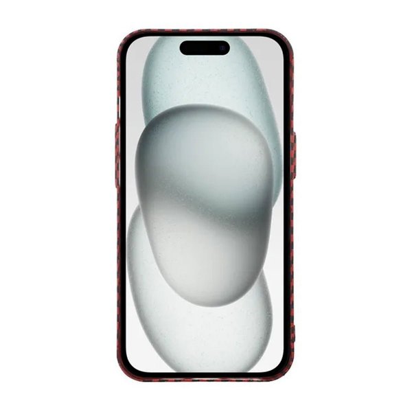 iPhone 15 Plus Suojakuori Hiilikuitukuvio Punainen