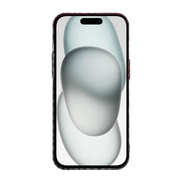 iPhone 15 Plus Suojakuori Hiilikuitukuvio Musta Punainen