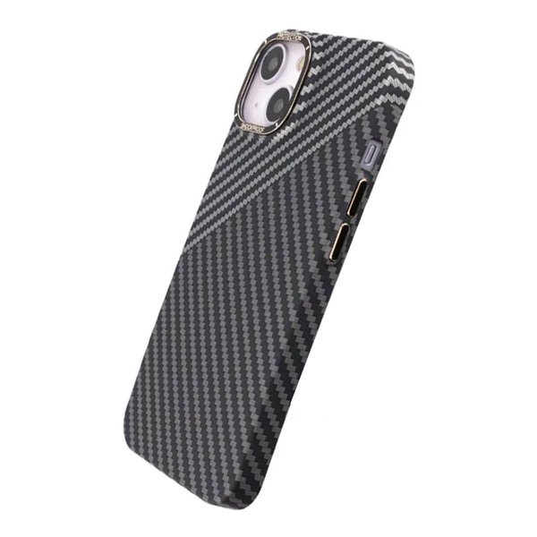 iPhone 15 Plus Suojakuori Hiilikuitukuvio Musta Valkoinen