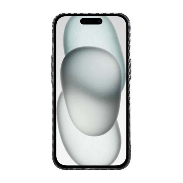 iPhone 15 Plus Suojakuori Hiilikuitukuvio Musta Valkoinen
