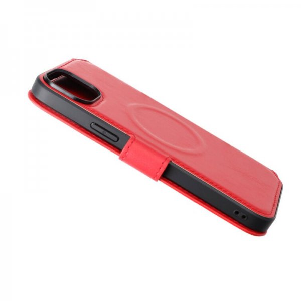 Rvelon iPhone 15 Plus -kotelo, 4 korttipaikkaa, MagSafe, punainen