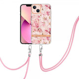iPhone 15 Plus Suojakuori Kukkakuviolla ja Hihnalla Rosa Gardenia