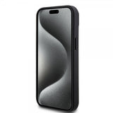 Mercedes Benz iPhone 15 Plus Suojakuori Carbon Effect Leather Stripe AMG Musta