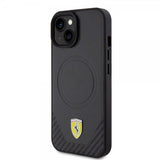 Ferrari iPhone 15 Plus Suojakuori Carbon PU Nahka MagSafe Musta