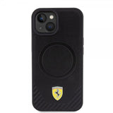 Ferrari iPhone 15 Plus Suojakuori Carbon PU Nahka MagSafe Musta