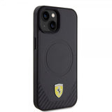 Ferrari iPhone 15 Plus Suojakuori Carbon PU Nahka MagSafe Musta