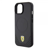 Ferrari iPhone 15 Plus Suojakuori Carbon PU Nahka MagSafe Musta
