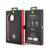 Ferrari iPhone 15 Plus Suojakuori Carbon PU Nahka MagSafe Musta