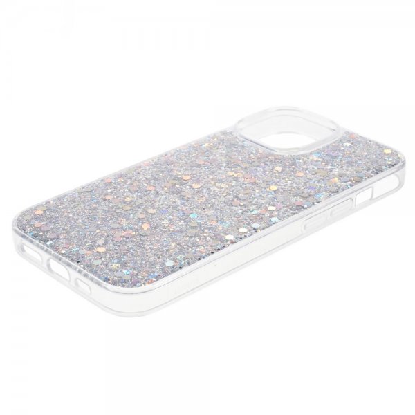 iPhone 15 Plus Suojakuori Glitterpaljeteilla Hopea