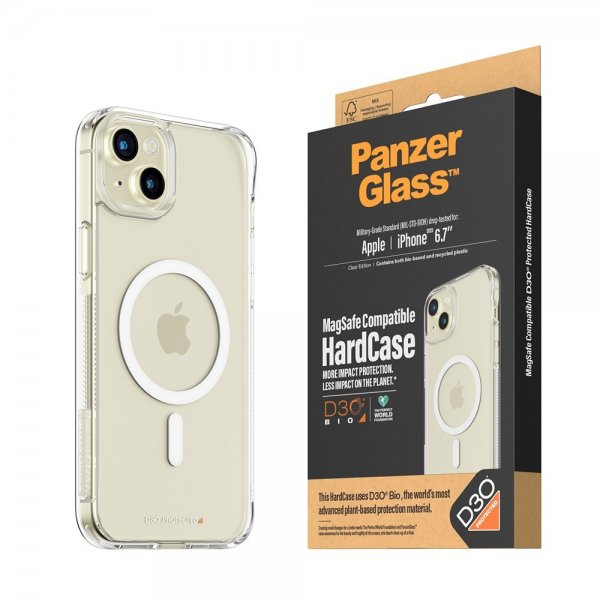 PanzerGlass iPhone 15 Plus -suojakuori, HardCase MagSafe D3O, läpinäkyvä