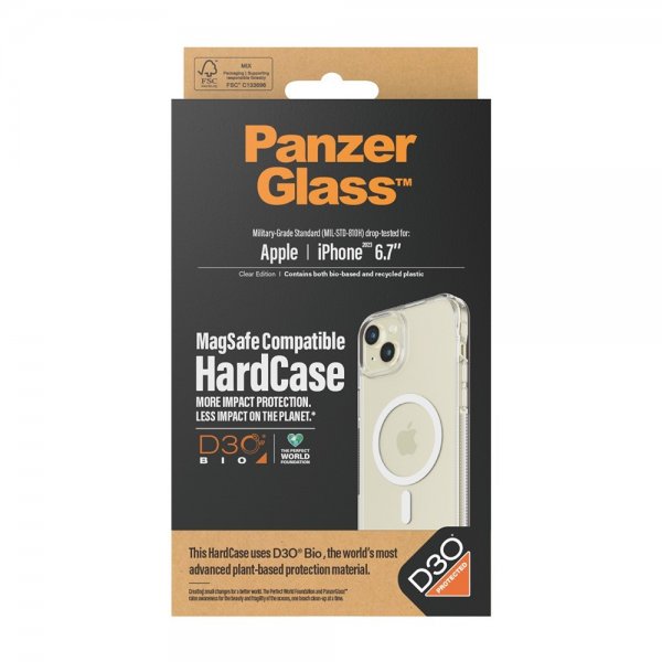 PanzerGlass iPhone 15 Plus -suojakuori, HardCase MagSafe D3O, läpinäkyvä