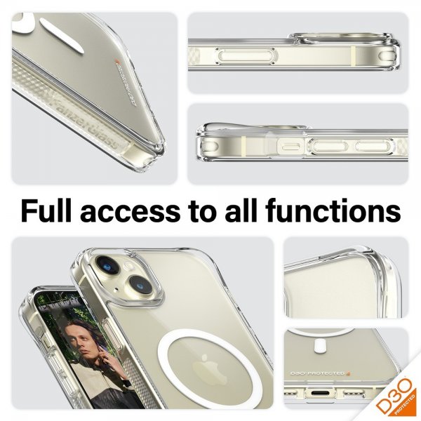 PanzerGlass iPhone 15 Plus -suojakuori, HardCase MagSafe D3O, läpinäkyvä