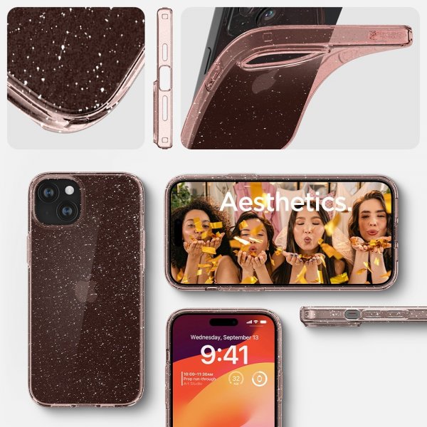 Spigen iPhone 15 Plus Suojakuori Liquid Crystal Glitter Rose Quartz
