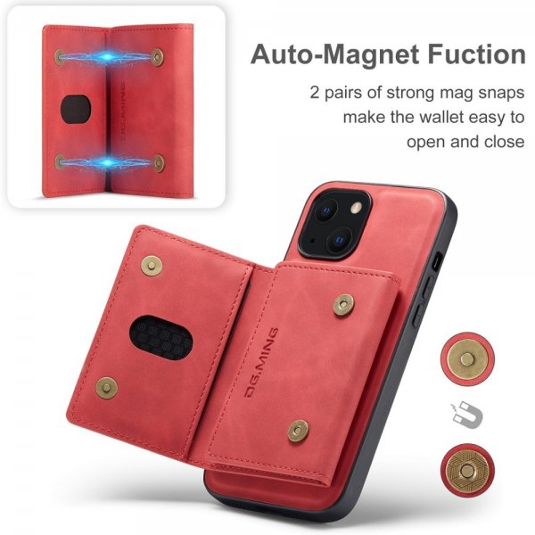 Dg.Ming iPhone 15 Plus -suojakotelo M2-sarja Irrotettava korttikotelo Punainen