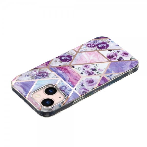 iPhone 15 Plus Suojakuori Marmorikuvio Kukkia Violetti
