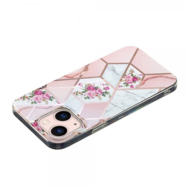 iPhone 15 Plus Suojakuori Marmorikuvio Kukkia Pinkki
