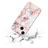 iPhone 15 Plus Suojakuori Marmorikuvio Kukkia Pinkki