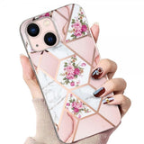 iPhone 15 Plus Suojakuori Marmorikuvio Kukkia Pinkki