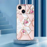 iPhone 15 Plus Suojakuori Marmorikuvio Kukkia Pinkki