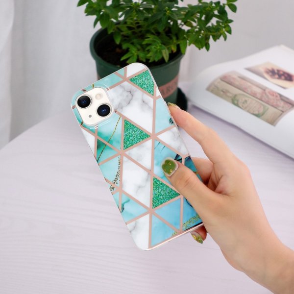 iPhone 15 Plus Suojakuori Marmorikuvio Vihreä Valkoinen