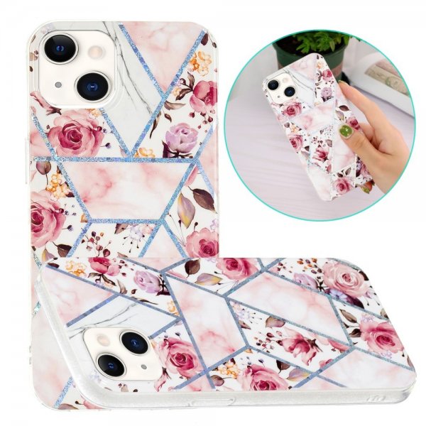iPhone 15 Plus Suojakuori Marmorikuvio Ruusut Vaaleanpunainen