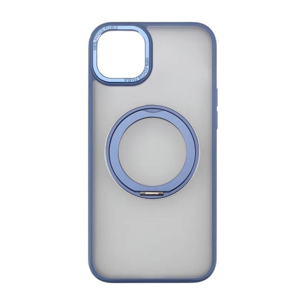 Rvelon iPhone 15 Plus -suojakuori, jossa kääntyvä MagSafe-jalusta, sininen