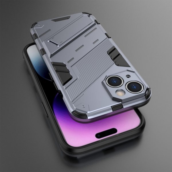 iPhone 15 Plus Suojakuori Jalustalla Tummanharmaa