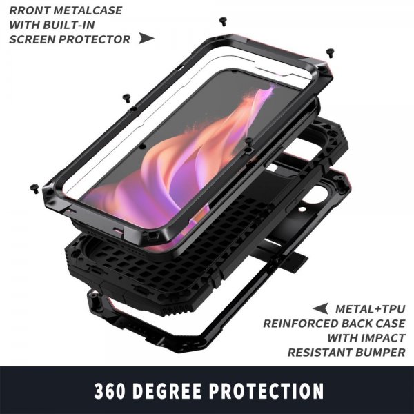 R-JUST iPhone 15 Plus Kuoret Metalli Iskunkestävä Musta
