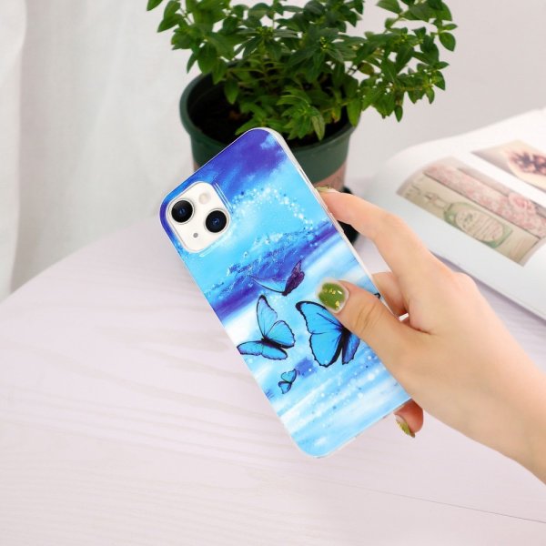 iPhone 15 Plus Suojakuori Siniset Perhoset -kuviolla