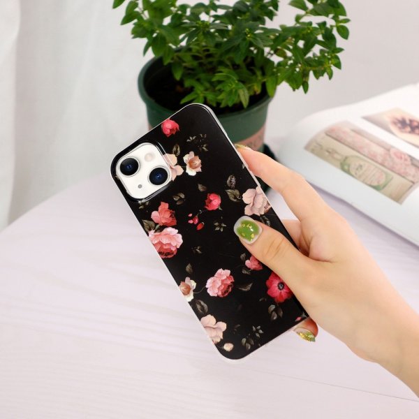 iPhone 15 Plus Suojakuori Ruusukuvio Musta