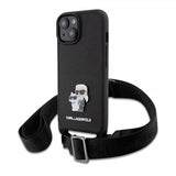 Karl Lagerfeld iPhone 15 Plus Suojakuori Saffiano Karl & Choupette Crossbody Musta