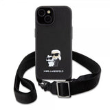 Karl Lagerfeld iPhone 15 Plus Suojakuori Saffiano Karl & Choupette Crossbody Musta