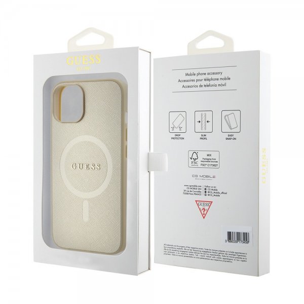 Guess iPhone 15 Plus Suojakuori Saffiano MagSafe Beige