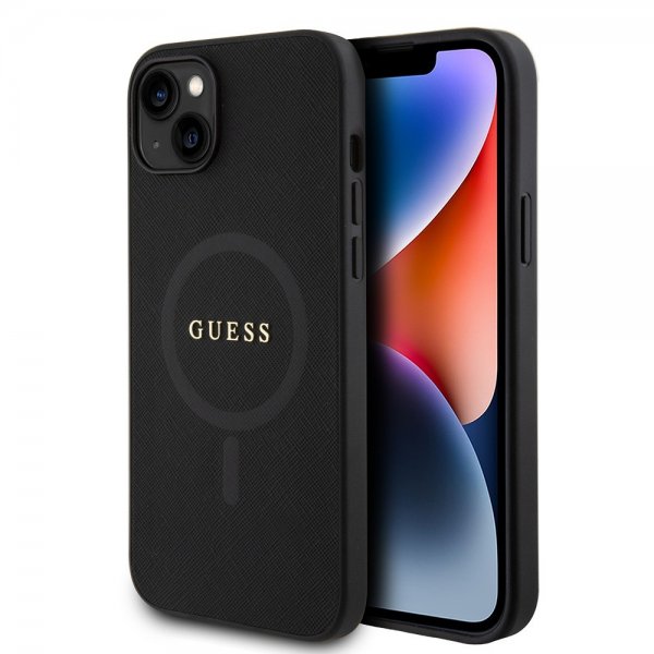 Guess iPhone 15 Plus Suojakuori Saffiano MagSafe Musta