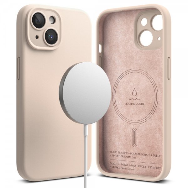 Ringke iPhone 15 Plus Suojakuori Silicone Magnetic Pink Sand