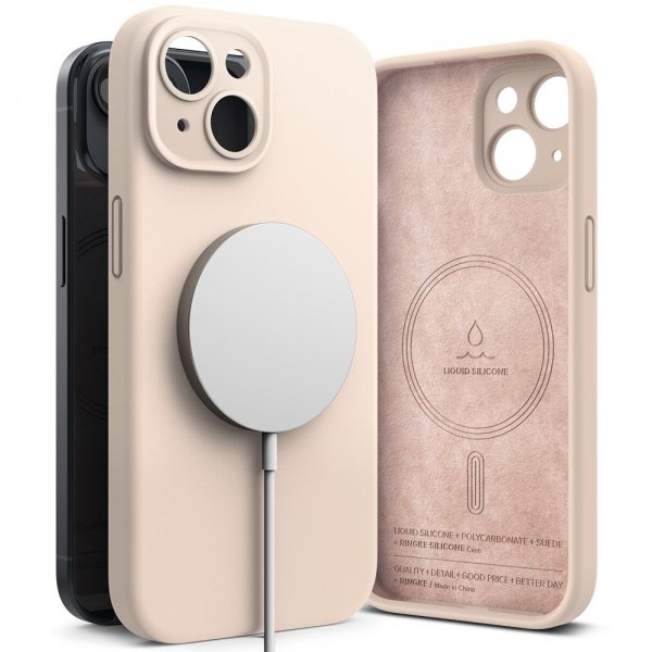 Ringke iPhone 15 Plus Suojakuori Silicone Magnetic Pink Sand