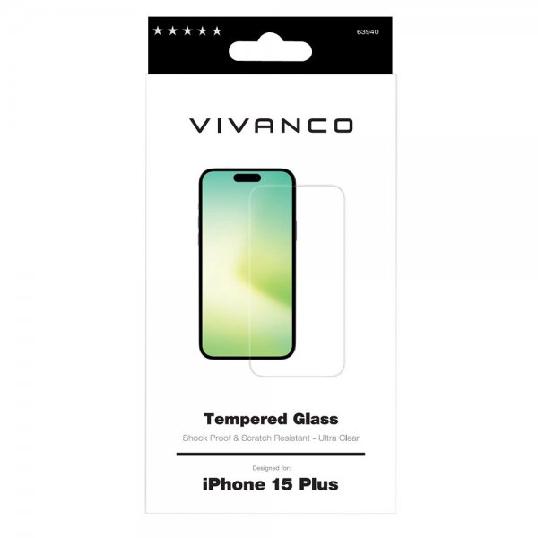 Vivanco iPhone 15 Plus -näytönsuoja karkaistu lasi
