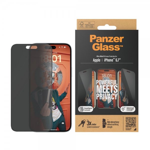 PanzerGlass iPhone 15 Plus Näytönsuoja Ultra-Wide Fit Privacy EasyAligner