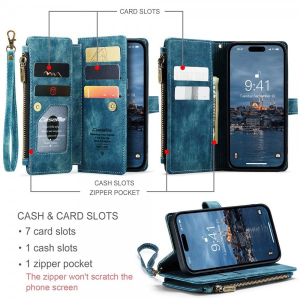 CaseMe iPhone 15 Pro Kotelo C30-sarja Petrol