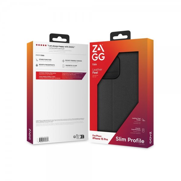 ZAGG iPhone 15 Pro Foliosuojakotelo, musta